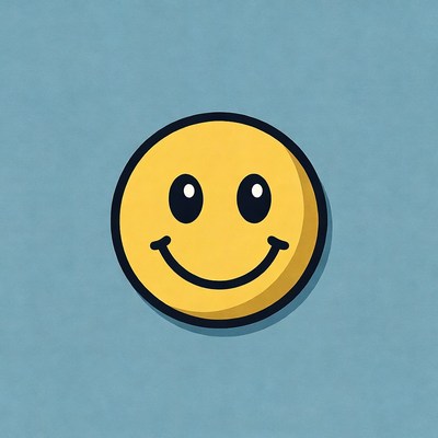 Smiling Yellow Emoticon on Blue Background
