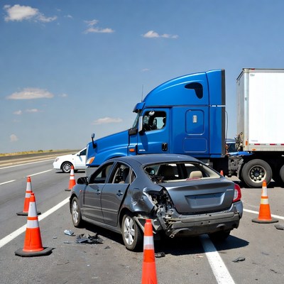 Car Crash with Truck and Traffic Cones