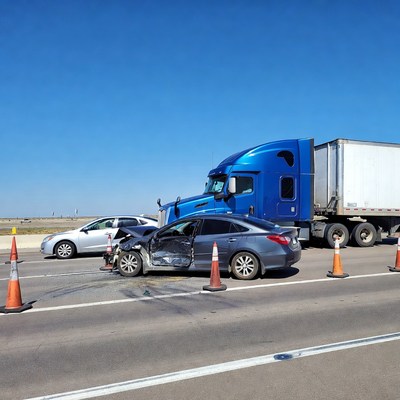 Car Crash with Blue Semi Truck