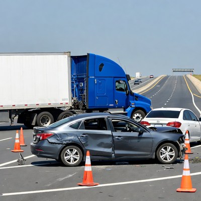 Car Crash with Blue Semi Truck