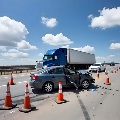 Car Crash with Blue Semi Truck