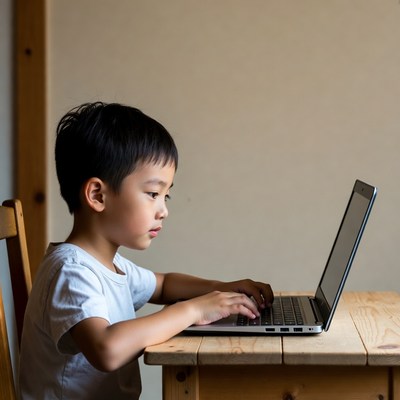 Asian boy using laptop