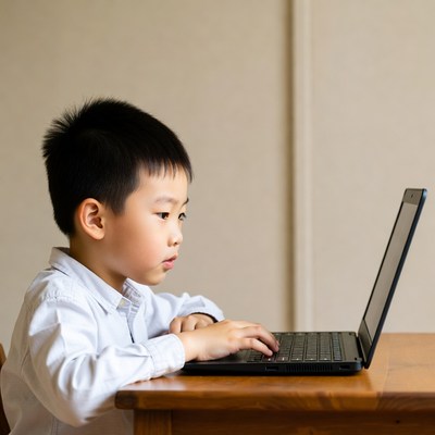 Asian boy using laptop
