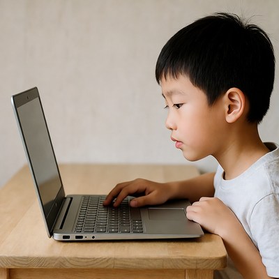 Asian boy using laptop