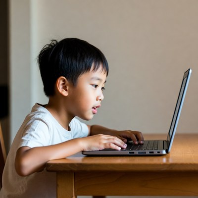 Asian boy using laptop