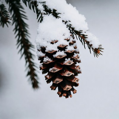 Snowy Pine Cone on Branch