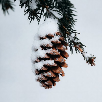 Snowy Pine Cone on Branch