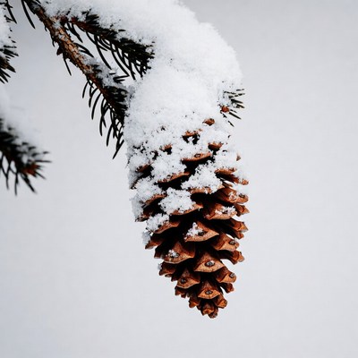Snowy Pine Cone on Branch