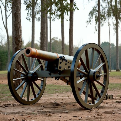 Civil War Cannon in Pine Forest