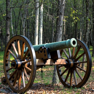 Cannon in birch forest