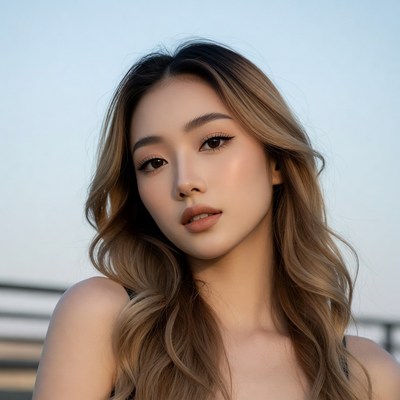 Asian woman with long wavy hair