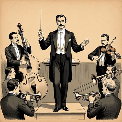 Conductor leading orchestra musicians