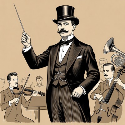 Conductor leading orchestra musicians