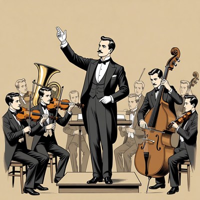 Conductor leading orchestra musicians