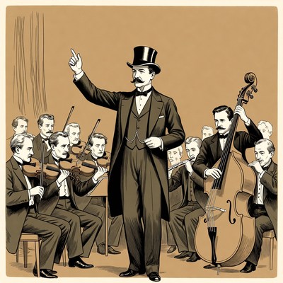 Conductor leading orchestra musicians
