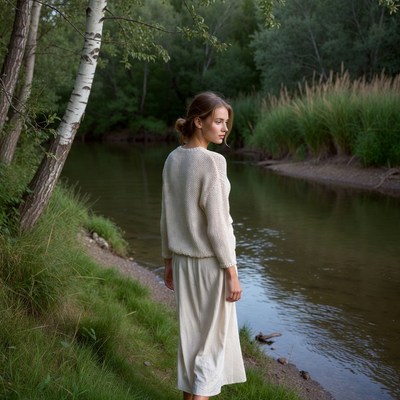Woman standing by river in forest