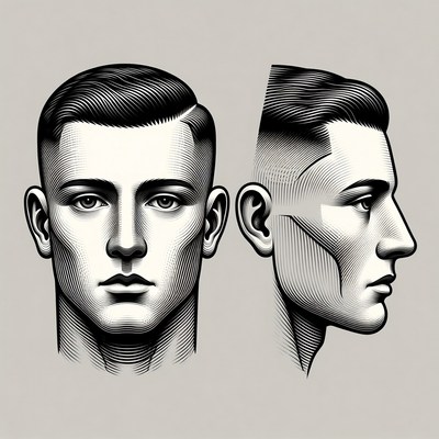 Man's Front and Profile Portrait Illustration