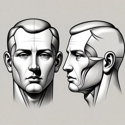 Male Head Front and Side Views