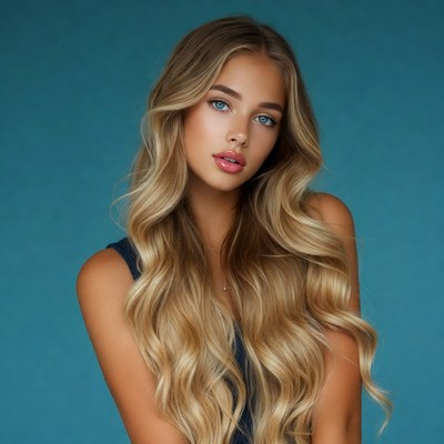 Blonde woman with long wavy hair