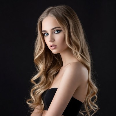 Blonde woman with long wavy hair