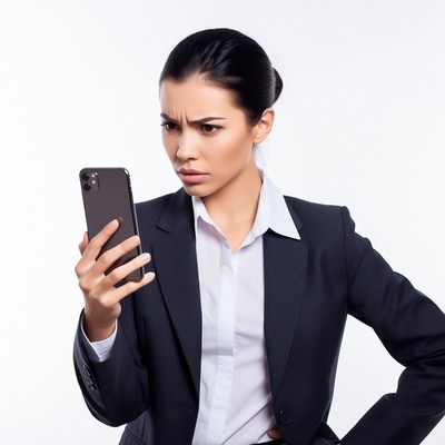 Woman staring confused at smartphone