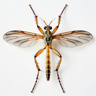 Orange Crane Fly on White Background