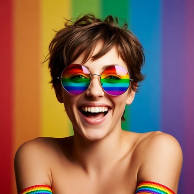 Woman smiling in rainbow glasses