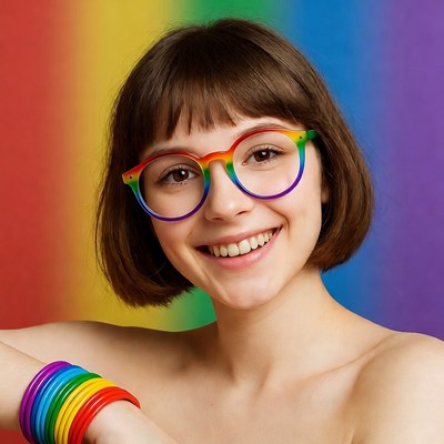 Smiling woman with rainbow glasses