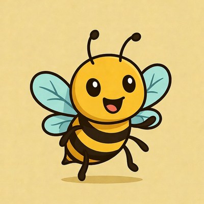 Cute cartoon bee flying happily