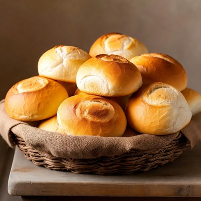 Fresh Dinner Rolls in Wicker Basket