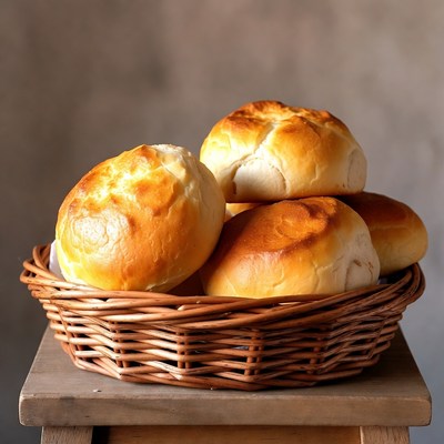 Fresh bread rolls in basket