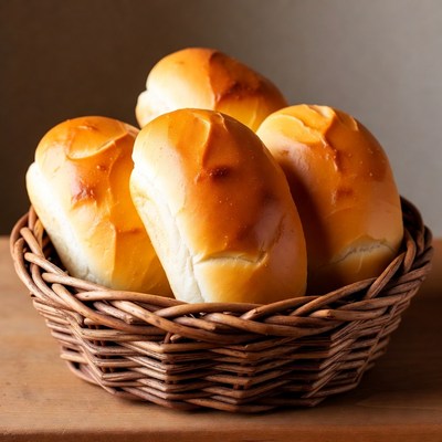 Fresh bread rolls in wicker basket