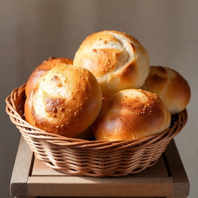 Fresh bread rolls in basket