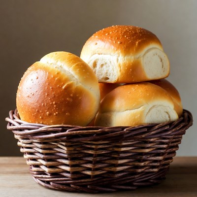 Fresh Dinner Rolls in Wicker Basket