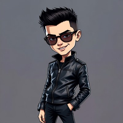 Cartoon Asian boy in leather jacket