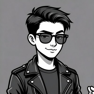 Cartoon man in leather jacket and sunglasses