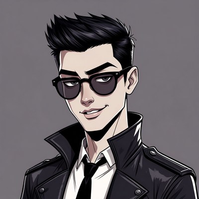 Anime man in leather jacket and sunglasses