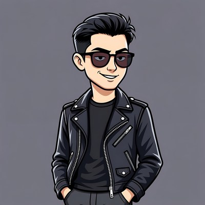 Asian man in leather jacket and sunglasses