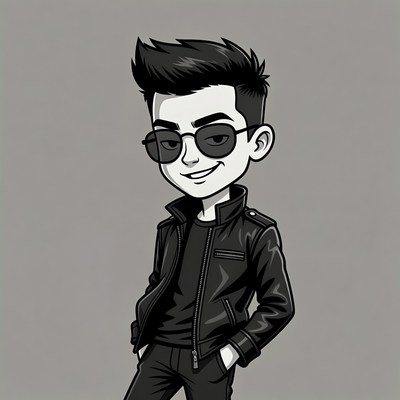 Cool cartoon boy in leather jacket