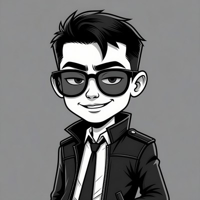 Cartoon man in leather jacket and sunglasses