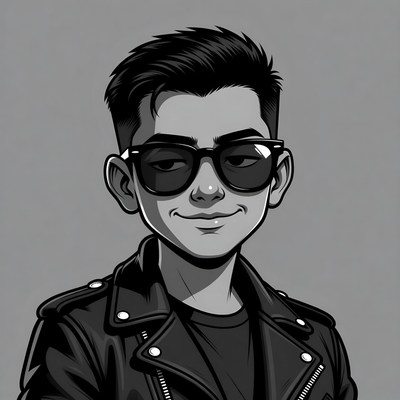 Asian man in sunglasses and leather jacket