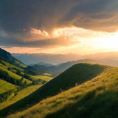 Dramatic Sunset Over Green Mountain Valley
