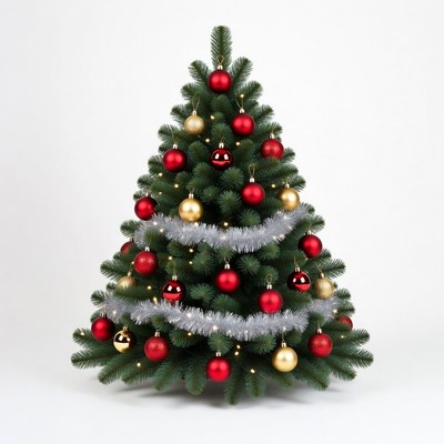 Decorated Christmas Tree with Red and Gold Ornaments
