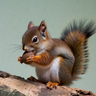Baby squirrel eating acorn