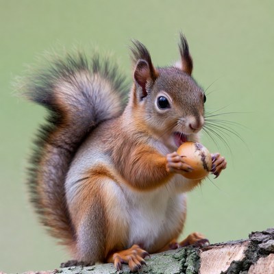 Red squirrel eating nut