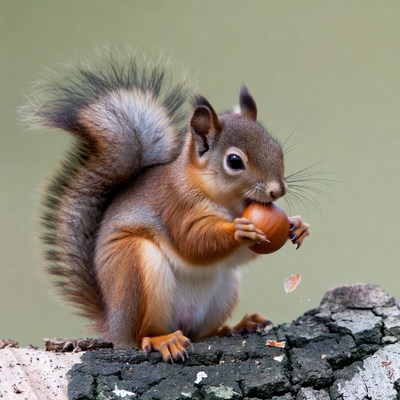 Red squirrel eating acorn