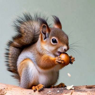 Cute squirrel eating acorn