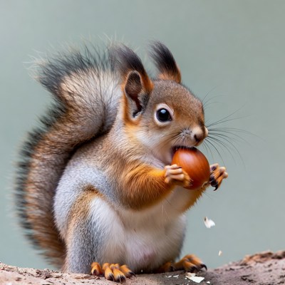 Squirrel eating acorn