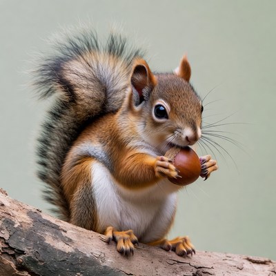 Squirrel eating acorn on branch