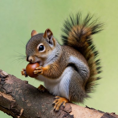 Cute squirrel eating acorn